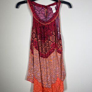 Sundance Women's Red Orange Floral Tank Top Rayon resort Beach 14 (M)